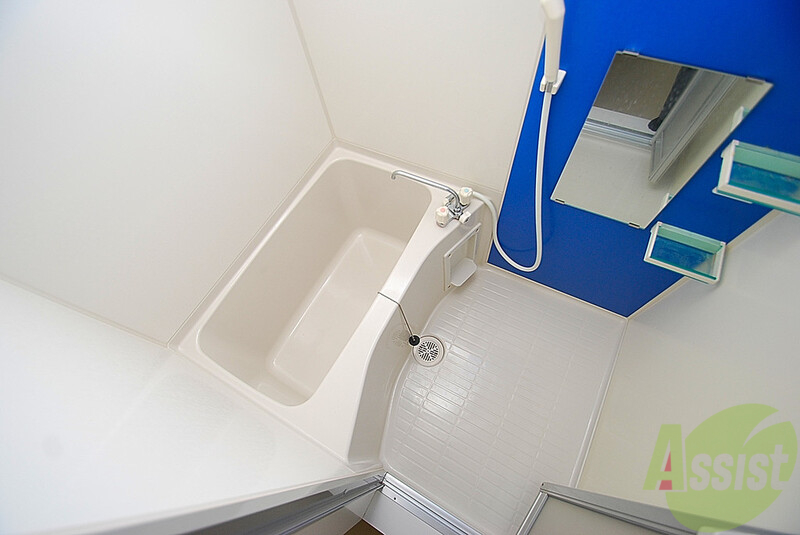 バス・シャワールーム　高級感のあるユニットバス、浴室の鏡が便利ですよ