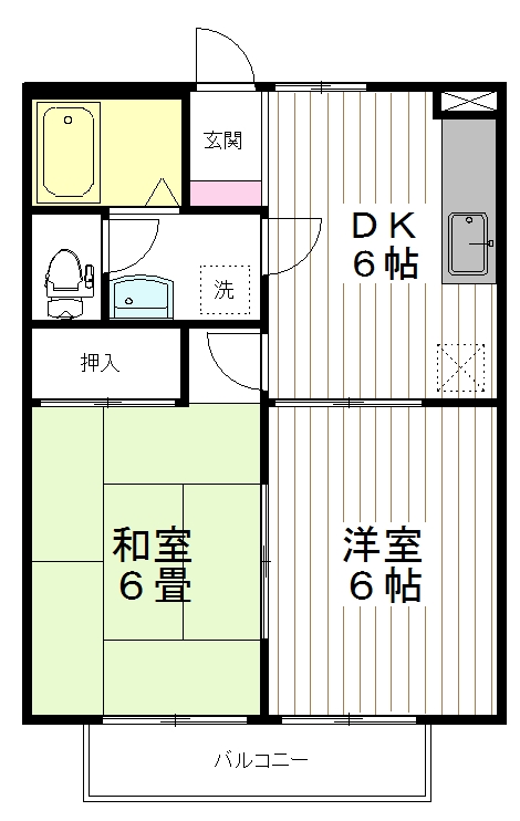 仙台市若林区沖野のアパートの間取り