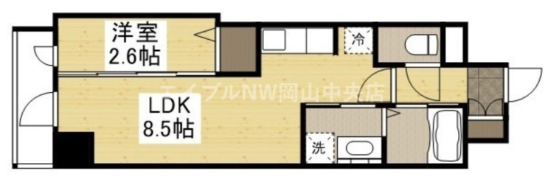 岡山市北区天瀬のマンションの間取り