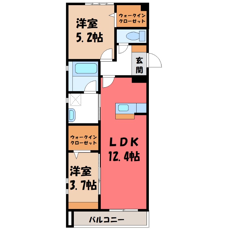 宇都宮市西大寛のマンションの間取り