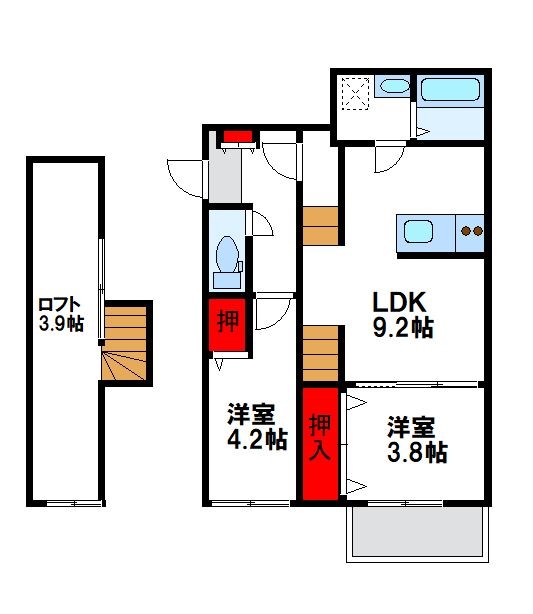 福津市福間南のアパートの間取り