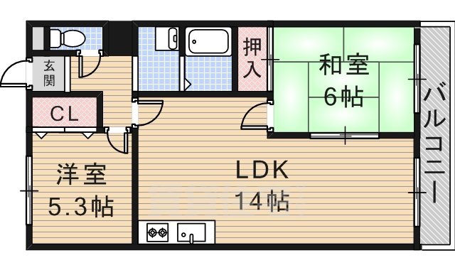 摂津市鳥飼八防のマンションの間取り