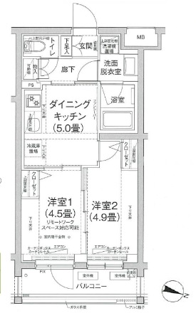 大田区鵜の木のマンションの間取り