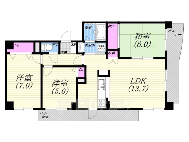 芦屋市月若町のマンションの間取り