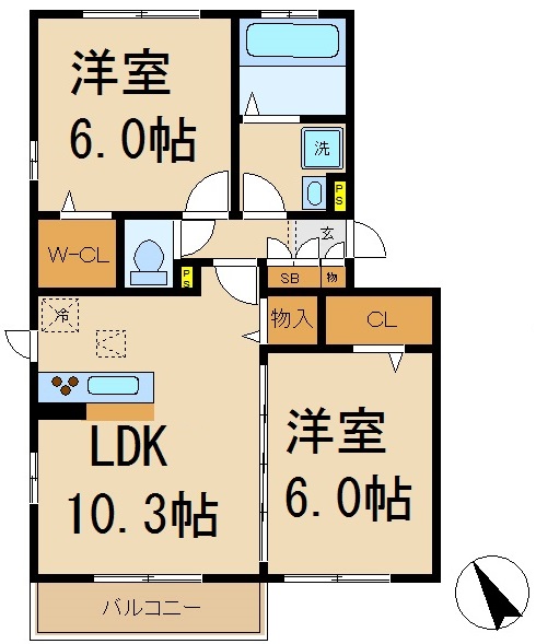 松戸市二十世紀が丘萩町のアパートの間取り