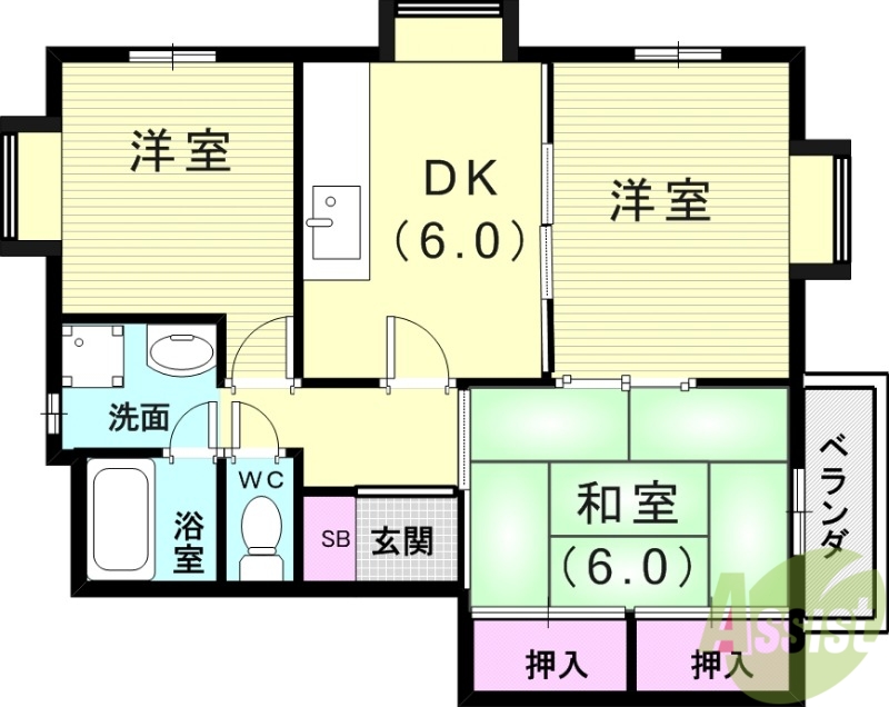 神戸市垂水区五色山のアパートの間取り