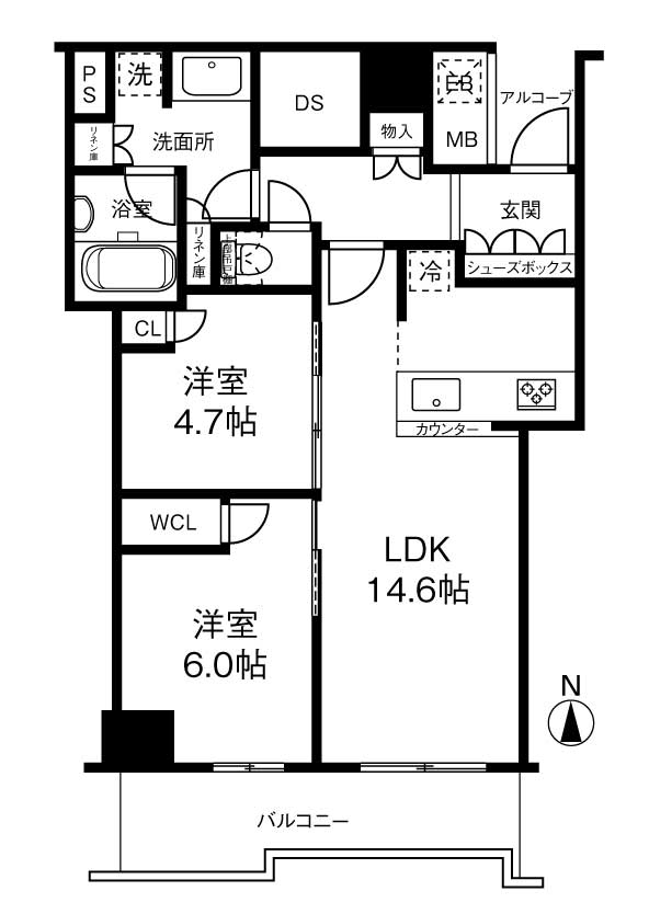 大阪市西区南堀江のマンションの間取り