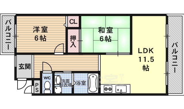 京都市南区吉祥院船戸町のマンションの間取り