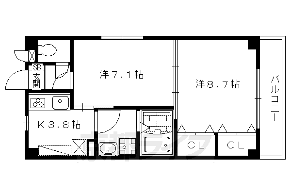 京都市左京区岩倉北池田町のマンションの間取り