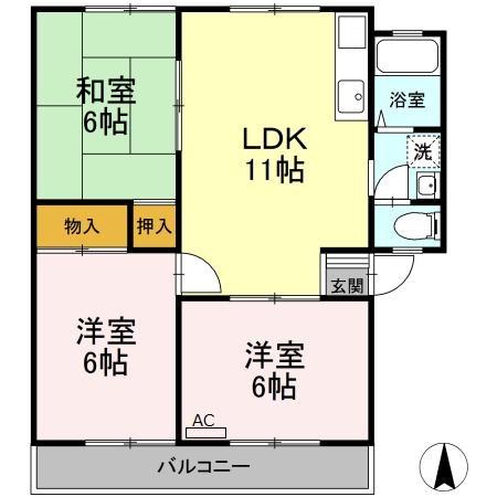 相模原市中央区宮下本町のアパートの間取り