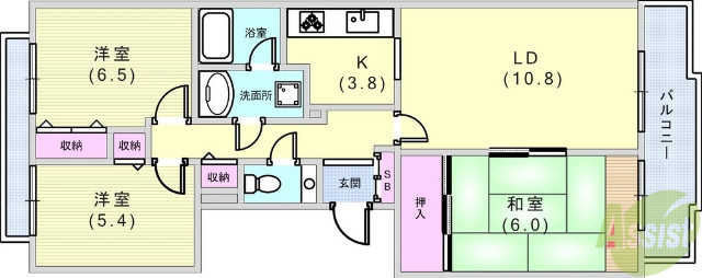 神戸市東灘区西岡本のマンションの間取り