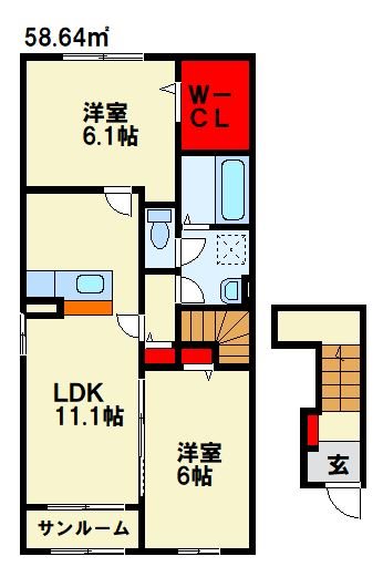 中間市長津のアパートの間取り