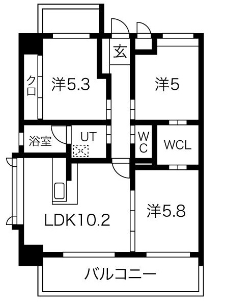 【北九州市小倉北区高峰町のマンションの間取り】