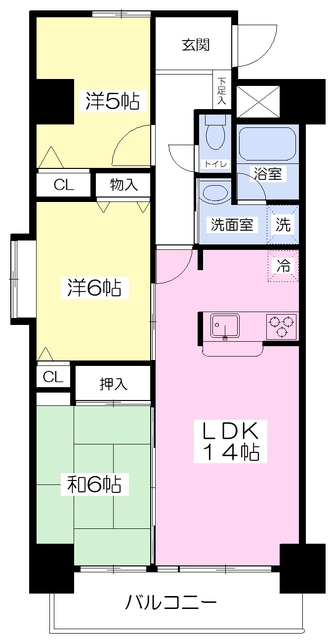 松山市三番町のマンションの間取り