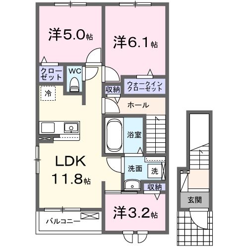 宮城県角田市梶賀字高畑南（アパート）の賃貸物件の間取り