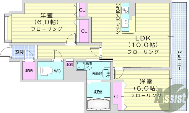 仙台市若林区清水小路のマンションの間取り