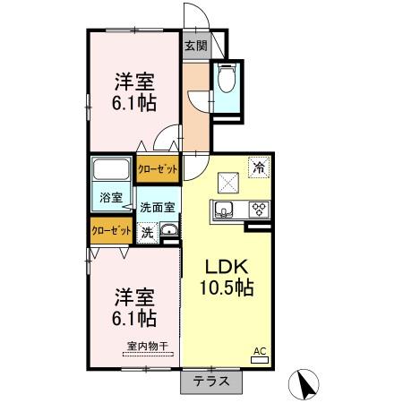 岡山市南区迫川のアパートの間取り