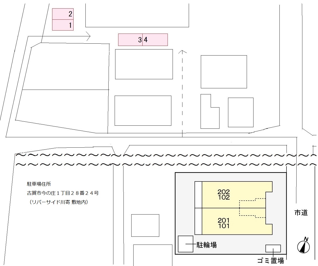 【リバーサイド今の庄の駐車場】