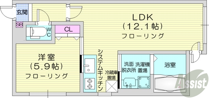 札幌市中央区南十九条西のマンションの間取り