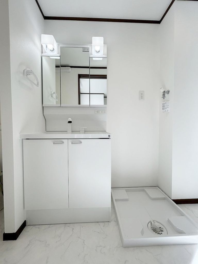 洗面設備　三面鏡裏面収納付き洗面化粧台（シャンプードレッサー）