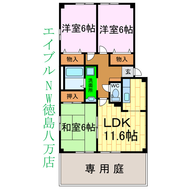 ＪＲ牟岐線 阿波富田駅 徒歩47分 3階建 築24年の間取り写真