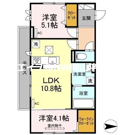 岡山市中区高屋のアパートの間取り