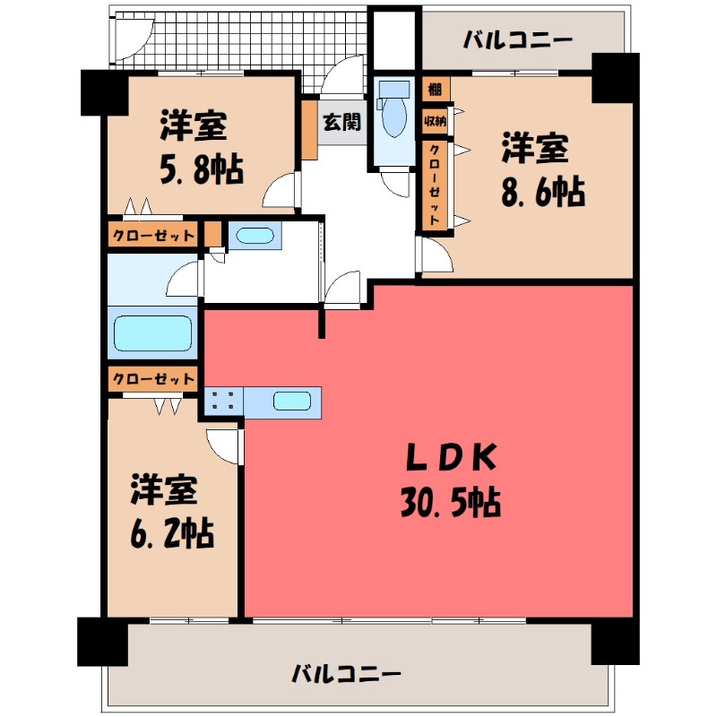 【宇都宮市桜のマンションの間取り】