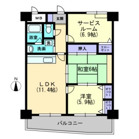 広島市東区牛田新町のマンションの間取り