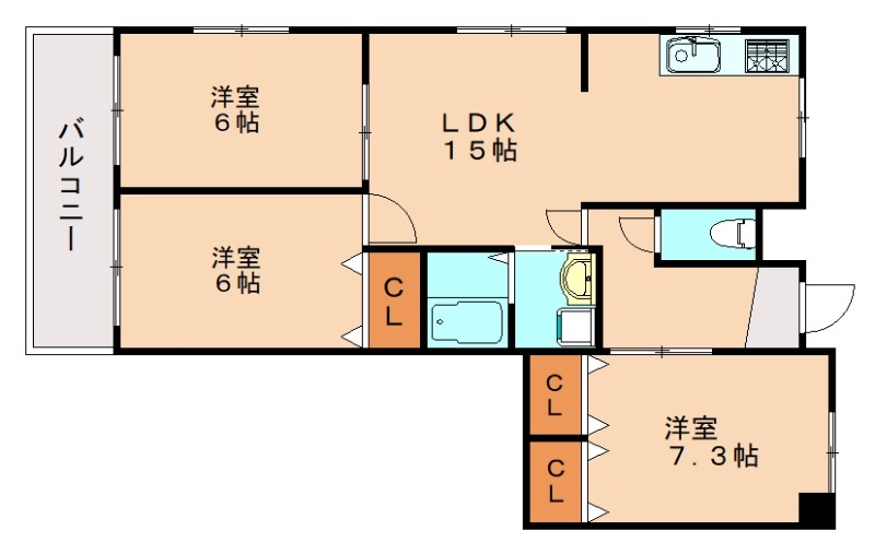 北九州市小倉北区足立のマンションの間取り