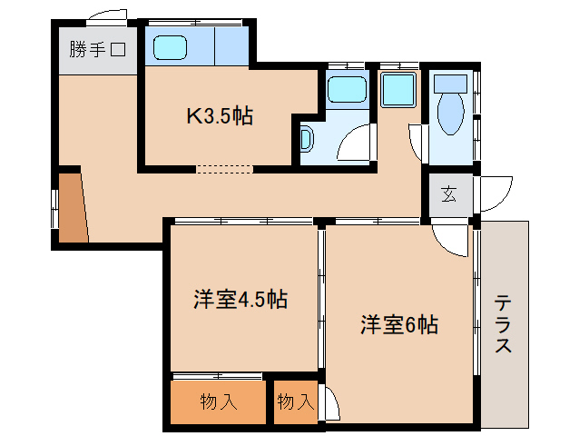 奈良市尼辻西町のアパートの間取り