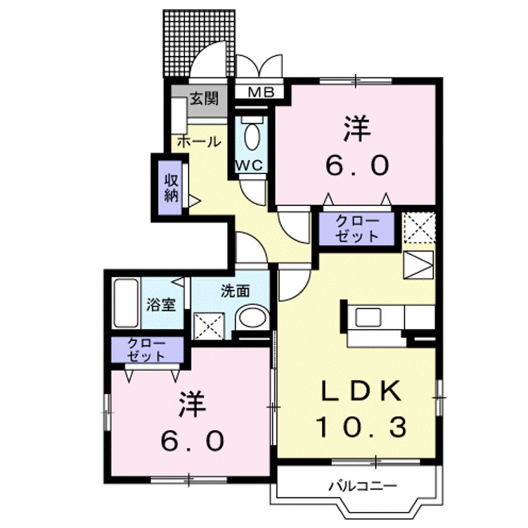 境港市元町のアパートの間取り