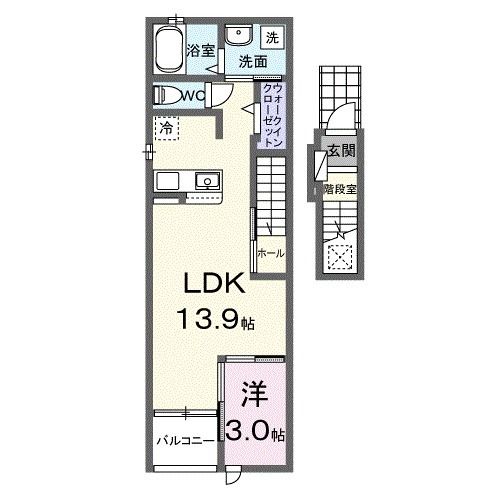 岡山市北区田中のアパートの間取り