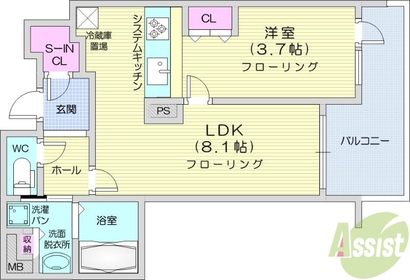 仙台市青葉区大町のマンションの間取り