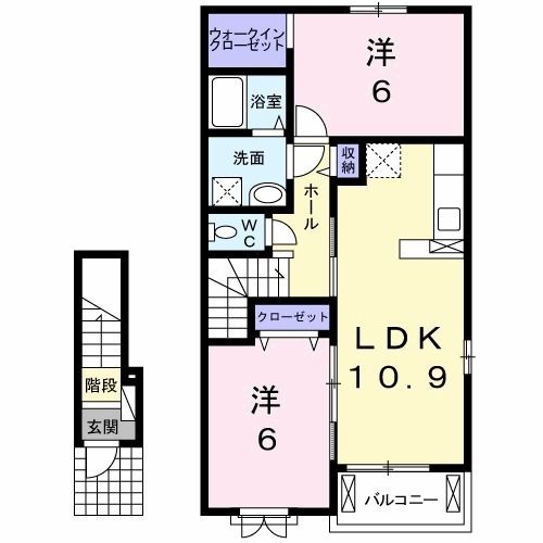 津山市高野本郷のアパートの間取り