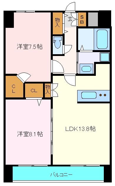 仙台市宮城野区苦竹のマンションの間取り