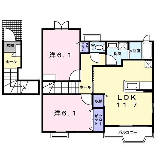 【加古川市加古川町大野のアパートの間取り】