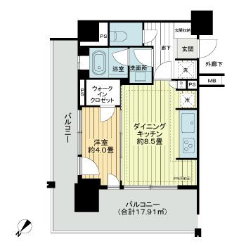 朝霞市東弁財　１ＬＤＫ☆ライオンズ朝霞台ベルポートマークスの間取り