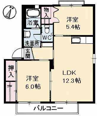 福山市沖野上町のアパートの間取り