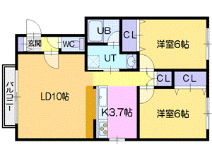 江別市朝日町のアパートの間取り