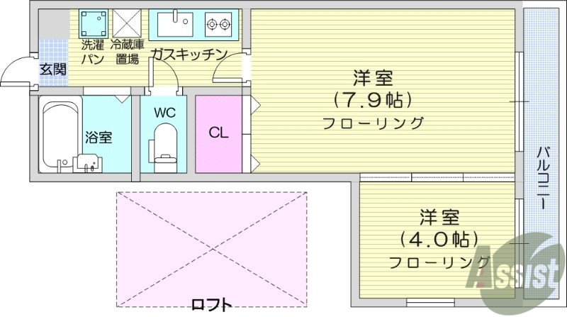 【仙台市若林区白萩町のマンションの間取り】