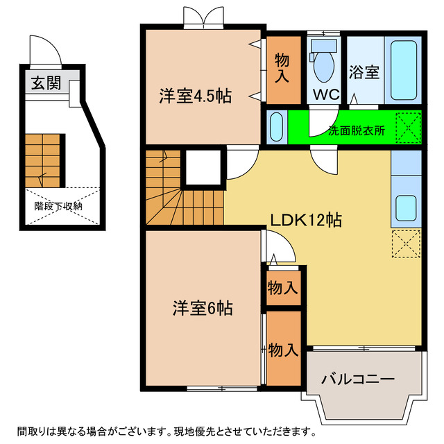 阿南市那賀川町上福井のアパートの間取り