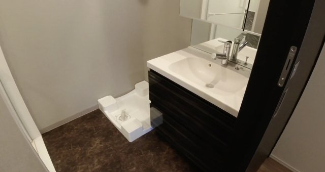 洗面設備　スペースが確保できる洗面所です