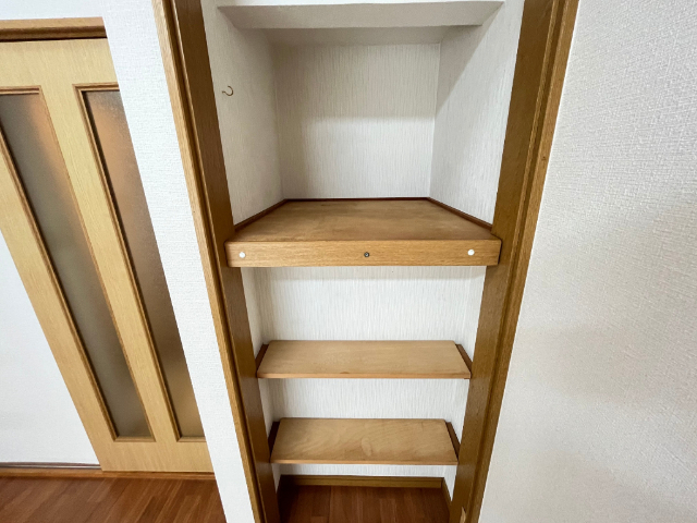 収納　棚があるのでものも置けますね