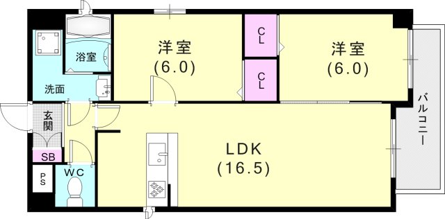 神戸市兵庫区上沢通のマンションの間取り