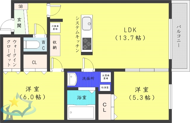 札幌市中央区南十八条西のマンションの間取り