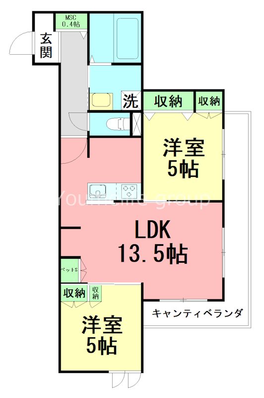 藤沢市鵠沼松が岡のアパートの間取り