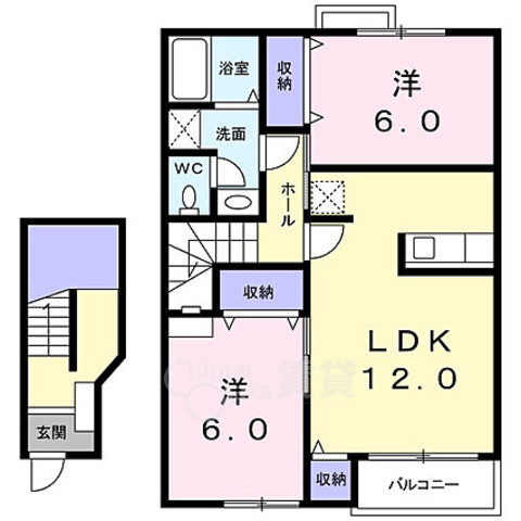 川西市西多田のアパートの間取り