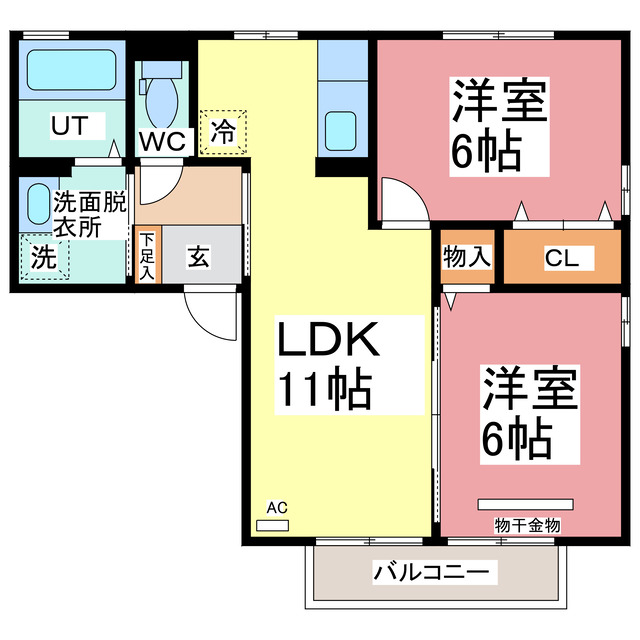 福井市二の宮のアパートの間取り