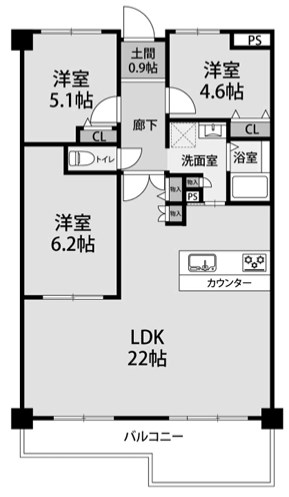 神戸市須磨区白川のマンションの間取り