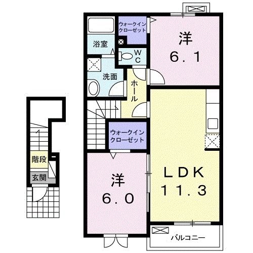 岩国市由宇町南沖のアパートの間取り